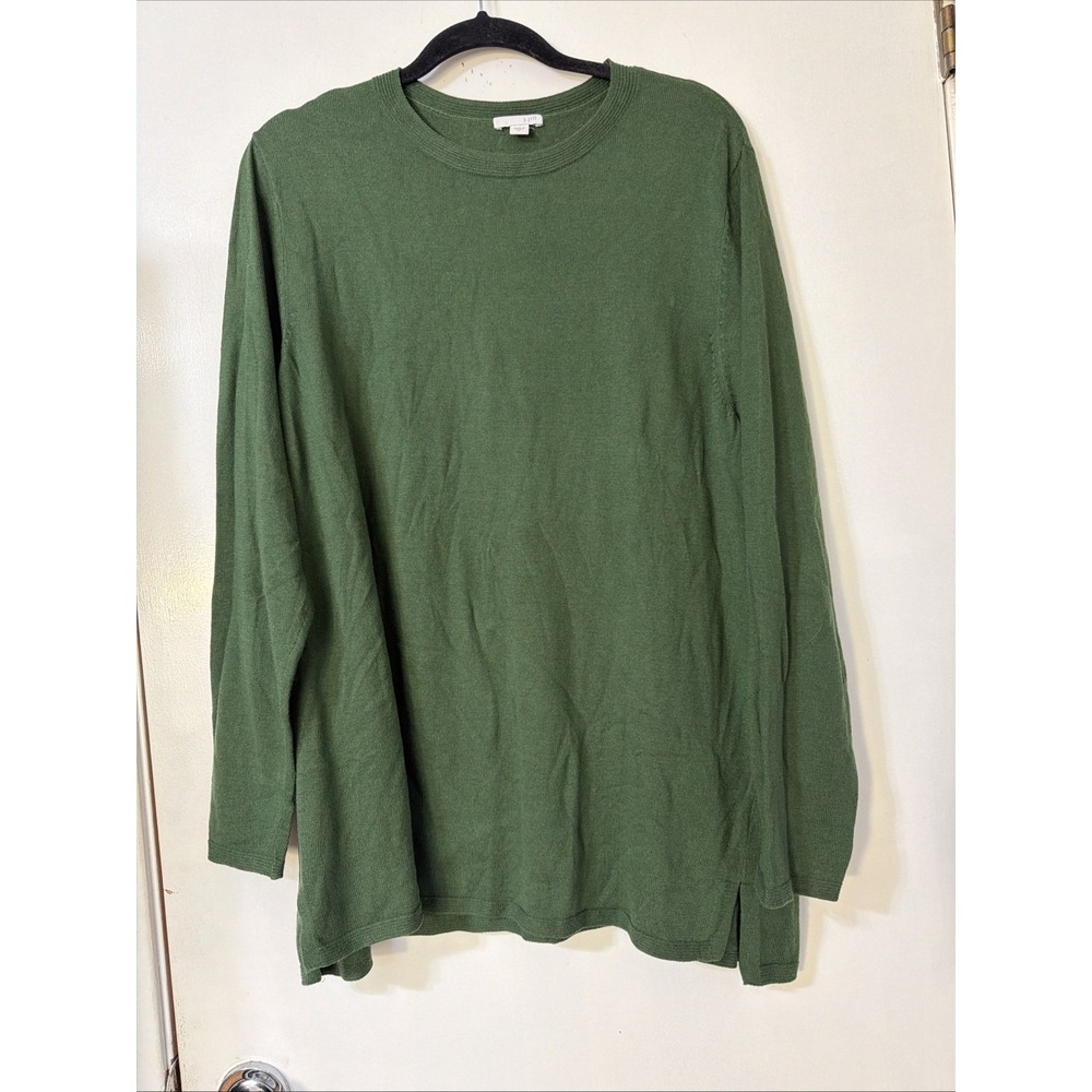 J Jill Sweater XL Crew Neck Long Sleeves Green Soft Knit Cotton  Blend Preppy